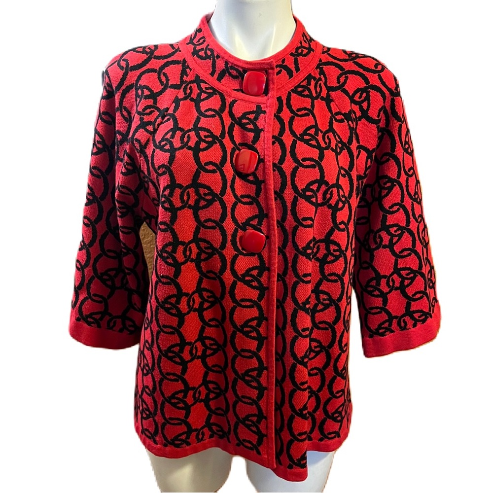 Pine Needles red chain print cardigan sweater